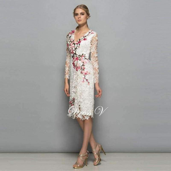 Planet Gates As the picture / 2 V-neck long sleeves cocktail dress sheath appliques lace knee length flowers elegant cocktail dress formal party dress