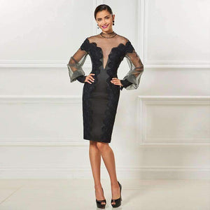 Planet Gates as the picture / 6 High neck short cocktail dresses black long sleeves knee length sheath dress women party formal customed cocktail dress