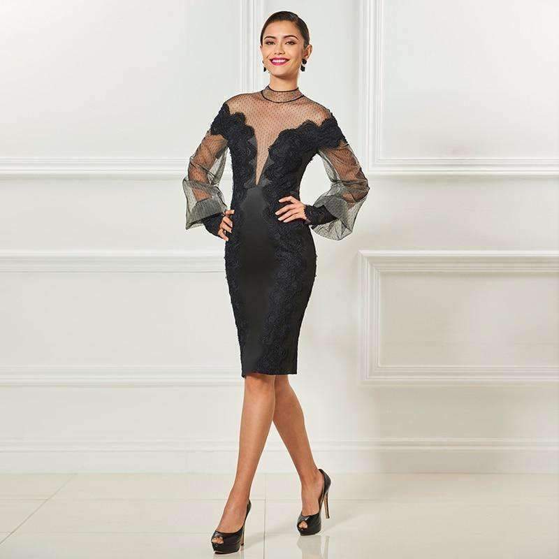 Planet Gates as the picture / 6 High neck short cocktail dresses black long sleeves knee length sheath dress women party formal customed cocktail dress