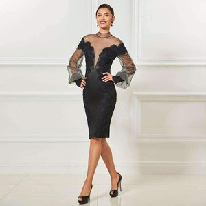 Planet Gates as the picture / 6 High neck short cocktail dresses black long sleeves knee length sheath dress women party formal customed cocktail dress