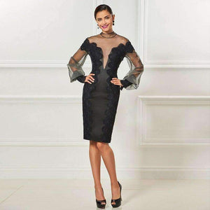 Planet Gates as the picture / 6 High neck short cocktail dresses black long sleeves knee length sheath dress women party formal customed cocktail dress