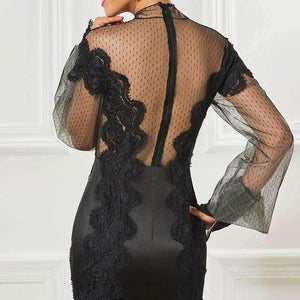 Planet Gates as the picture / 6 High neck short cocktail dresses black long sleeves knee length sheath dress women party formal customed cocktail dress