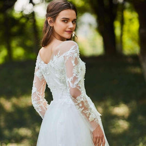 Planet Gates As the picture / 6 Wedding dress scoop neck zipper up a line long sleeves bridal lace elegant outdoor&church custom wedding dresses