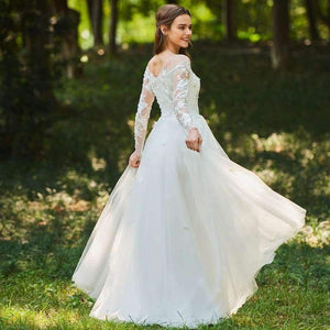 Planet Gates As the picture / 6 Wedding dress scoop neck zipper up a line long sleeves bridal lace elegant outdoor&church custom wedding dresses