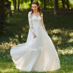 Planet Gates As the picture / 6 Wedding dress scoop neck zipper up a line long sleeves bridal lace elegant outdoor&church custom wedding dresses