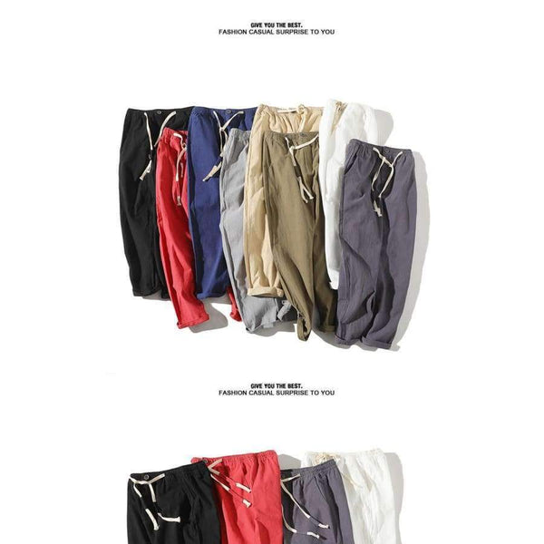 Planet Gates Азиатски размер Черен / M Sinicism Store Панталон до глезена, памучен лен, ежедневни мъжки джогинг панталони 2018 Мъжки готини летни тънки панталони