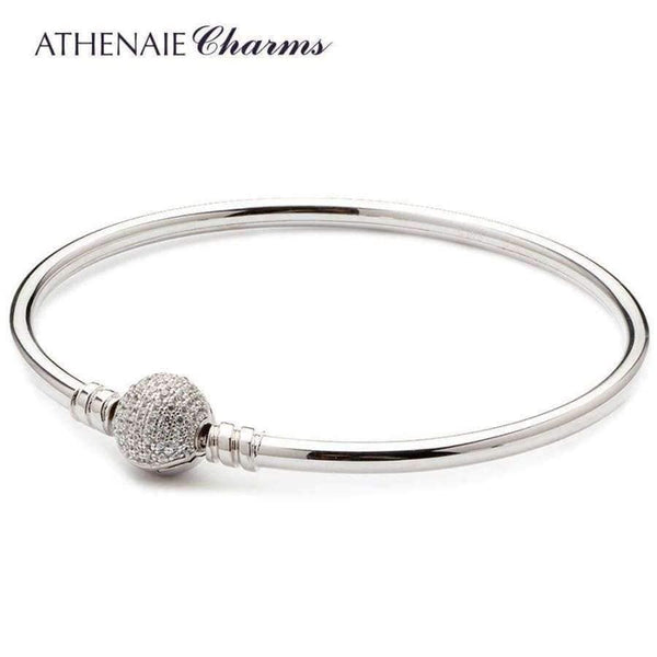 Planet Gates ATHENAIE 925 Sterling Silver Basic Charms Bracelet & Bangle Pave Clear CZ Snap Clasp Fit All European Beads