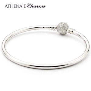 Planet Gates ATHENAIE 925 Sterling Silver Basic Charms Bracelet & Bangle Pave Clear CZ Snap Clasp Fit All European Beads