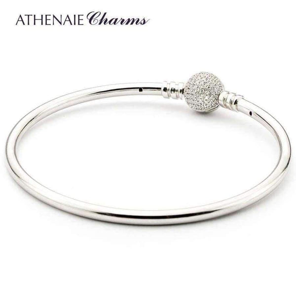 Planet Gates ATHENAIE 925 Sterling Silver Basic Charms Bracelet & Bangle Pave Clear CZ Snap Clasp Fit All European Beads