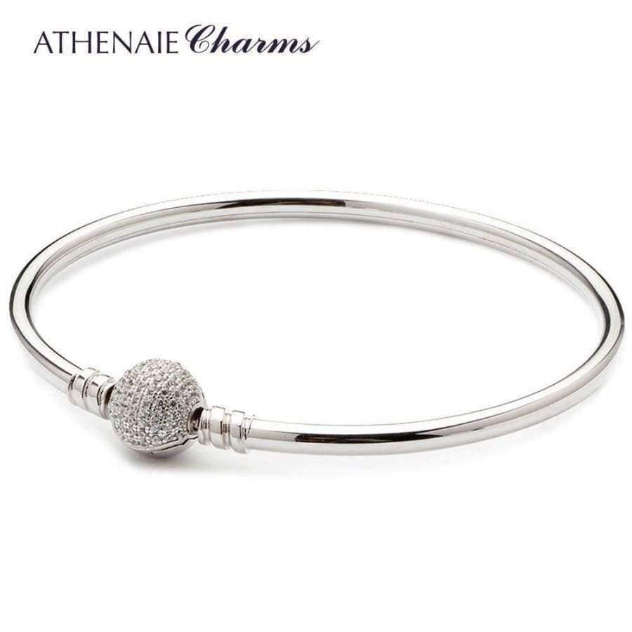 Planet Gates ATHENAIE 925 Sterling Silver Basic Charms Bracelet & Bangle Pave Clear CZ Snap Clasp Fit All European Beads