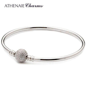 Planet Gates ATHENAIE 925 Sterling Silver Basic Charms Bracelet & Bangle Pave Clear CZ Snap Clasp Fit All European Beads