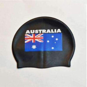 Planet Gates AU Black / One Size Flag Swimming Cap Silicone Waterproof UK AU CN Swim Caps Men & Women Swimming Hat Fit Head 50-60cm
