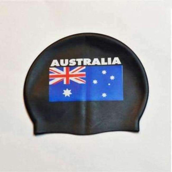 Planet Gates AU Black / One Size Flag Swimming Cap Silicone Waterproof UK AU CN Swim Caps Men & Women Swimming Hat Fit Head 50-60cm