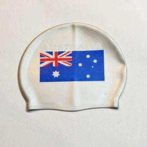 Planet Gates AU Silver / One Size Flag Swimming Cap Silicone Waterproof UK AU CN Swim Caps Men & Women Swimming Hat Fit Head 50-60cm