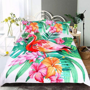 Planet Gates AU Single Bedding  Flamingo Bedding Set Tropical Plant Quilt Cover King Size Home Bed Set Flower Print Pink and Green Bedclothes 3pcs