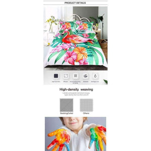 Planet Gates AU Single Bedding  Flamingo Bedding Set Tropical Plant Quilt Cover King Size Home Bed Set Flower Print Pink and Green Bedclothes 3pcs