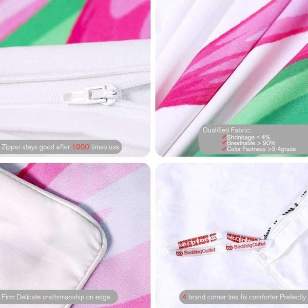 Planet Gates AU Single Bedding  Flamingo Bedding Set Tropical Plant Quilt Cover King Size Home Bed Set Flower Print Pink and Green Bedclothes 3pcs