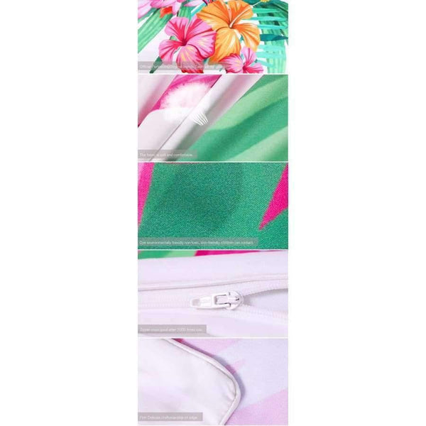 Planet Gates AU Single Bedding  Flamingo Bedding Set Tropical Plant Quilt Cover King Size Home Bed Set Flower Print Pink and Green Bedclothes 3pcs