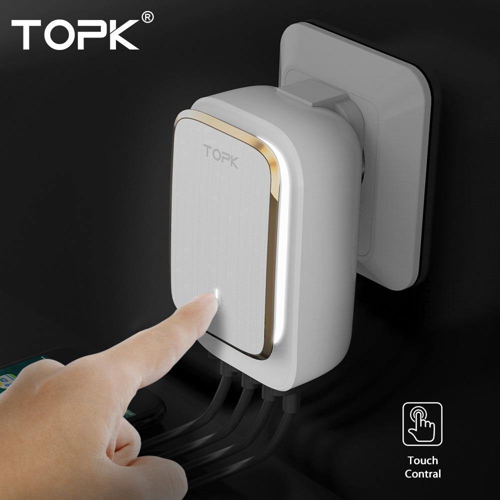 Planet Gates AU TOPK L-Power 4-Port EU/US/UK/AU Plug 22W USB Charger LED Lamp Auto-ID Travel Wall Adapter Universal Mobile Phone Charger