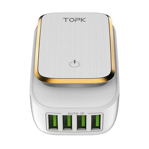 Planet Gates AU TOPK L-Power 4-Port EU/US/UK/AU Plug 22W USB Charger LED Lamp Auto-ID Travel Wall Adapter Universal Mobile Phone Charger
