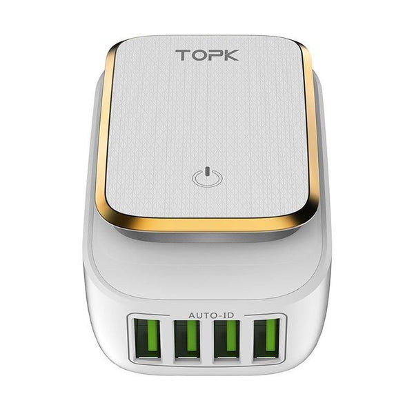 Planet Gates AU TOPK L-Power 4-Port EU/US/UK/AU Plug 22W USB Charger LED Lamp Auto-ID Travel Wall Adapter Universal Mobile Phone Charger