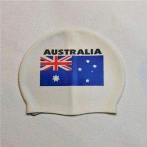 Planet Gates AU White / One Size Flag Swimming Cap Silicone Waterproof UK AU CN Swim Caps Men & Women Swimming Hat Fit Head 50-60cm