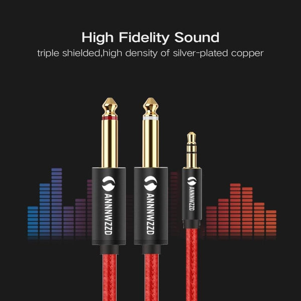 Planet Gates Audio Cable 3.5mm to Double 6.35mm Aux Cable 2 mono 6.5 Jack to 3.5 Male  for Phone to Mixer Amplifier 6.35 Adapter