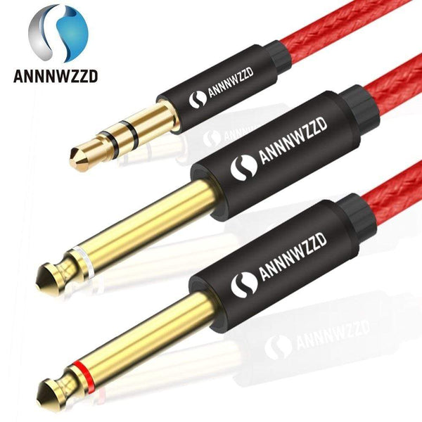 Planet Gates Audio Cable 3.5mm to Double 6.35mm Aux Cable 2 mono 6.5 Jack to 3.5 Male  for Phone to Mixer Amplifier 6.35 Adapter