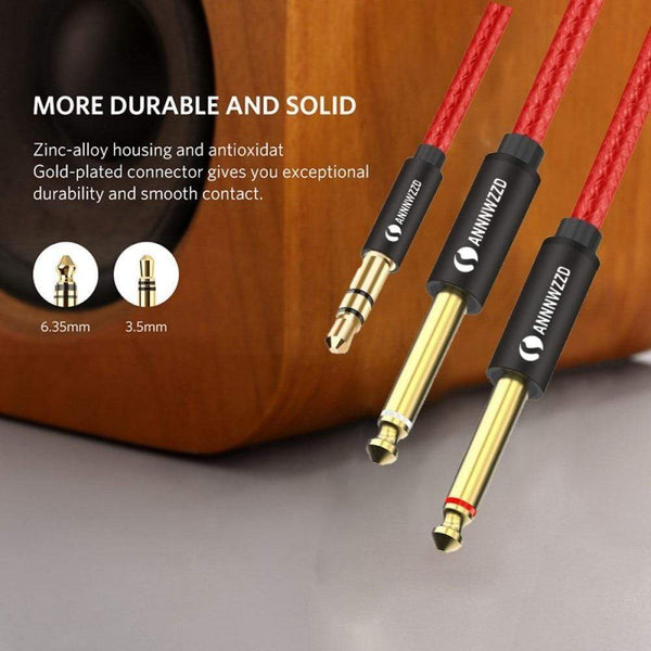 Planet Gates Audio Cable 3.5mm to Double 6.35mm Aux Cable 2 mono 6.5 Jack to 3.5 Male  for Phone to Mixer Amplifier 6.35 Adapter
