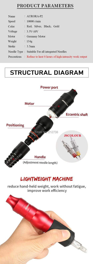 Planet Gates Aurora P2 Rotary Tattoo Pen Machine for Cartridge Needles Supply Tattoo Machine Use For Liner and Shading