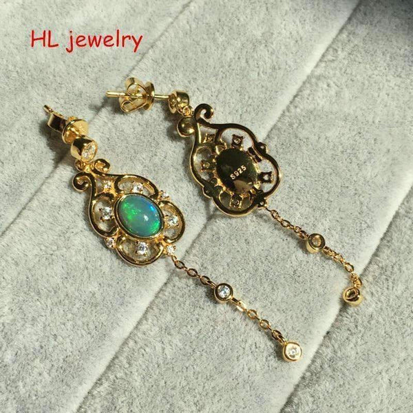 Planet Gates Australia Natural Fire Opal 6x8mm Oval 925 Sterling Silver Drop Earrings