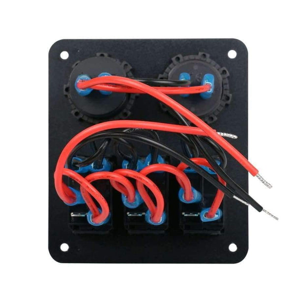 Planet Gates Auto Boat Marine Switch Panel 3 Gang Light On/Off Digital LED Voltmeter Combination Dual USB Car Charger Port Rocker Socket