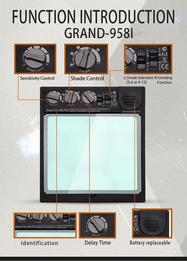 Planet Gates Auto darkening welding helmet/welding mask/MIG MAG TIG True Color/Real Color/4arc sensor/Solar cell (Grand-918I/958I)