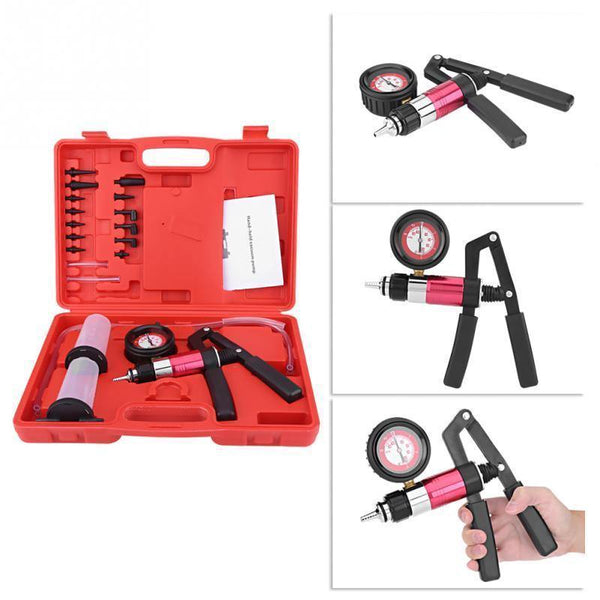 Planet Gates Auto Hand Held Vacuum Pump Pressure Tester Kit Brake Fluid Bleeder Test Tool Set with Adapters Car Accessories