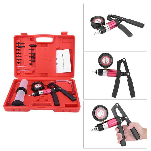 Planet Gates Auto Hand Held Vacuum Pump Pressure Tester Kit Brake Fluid Bleeder Test Tool Set with Adapters Car Accessories