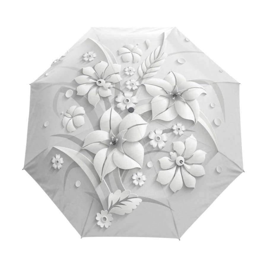 Planet Gates Automatic 3D Floral Guarda Chuva White Chinese Sun Umbrella 3 Folding Umbrella Rain Women Anti UV Outdoor Travel Sombrinha