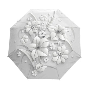 Planet Gates Automatic 3D Floral Guarda Chuva White Chinese Sun Umbrella 3 Folding Umbrella Rain Women Anti UV Outdoor Travel Sombrinha