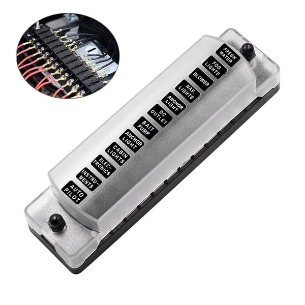 Automotive Blade Block Holder Fuse Box Holder 12 Way DC32V Holder for Car Truck Vehicle Marine Boat