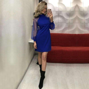 Planet Gates Autumn Applique Contrast Mesh Sleeve Form Fitting A Line Party Dress Elegant Women Dress Long Sleeve Solid Mini Dresses