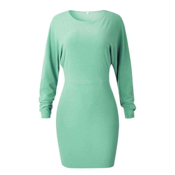 Planet Gates Autumn Batwing Long Sleeve Elegant Mini Bodycon Dress Women Winter O Neck Solid Casual Dress Lady Party Dresses Vestido