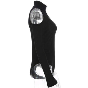 Planet Gates Autumn Black Long Sleeve Bodysuit Winter 2018 Elegant Turtleneck Body Femme Sexy Strapless Hollow Out Bodycon Bodysuits