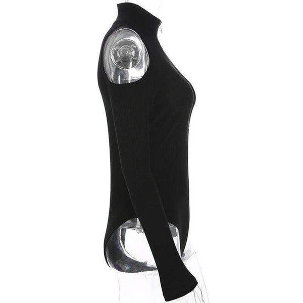 Planet Gates Autumn Black Long Sleeve Bodysuit Winter 2018 Elegant Turtleneck Body Femme Sexy Strapless Hollow Out Bodycon Bodysuits