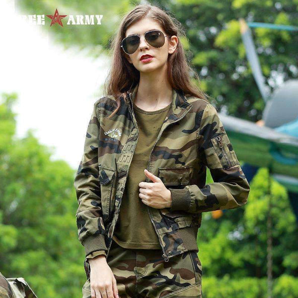 Planet Gates Autumn Fashion Women's Bomber Jacket Winter Army Green Pocket Military Camo Jackets 3 Colors Female Jackets Plus Size