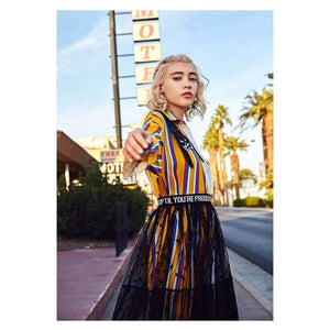 Planet Gates Autumn fashion women's sets cartoon embroidery patch designs striped long shirts+gauze skirts two pieces