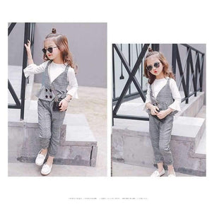 Planet Gates Autumn Girls Clothing Sets Kids Plaid Suspenders Vest Jackets+Pant 2pcs/sets Tracksuit Children teenage England Suit Sport Suit