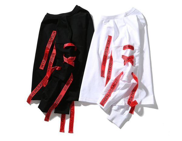 Planet Gates Autumn Hoodies Sweatshirts Men Hip Hop Punk Rock Long Sleeve Streetwear Ribbons  Fashion