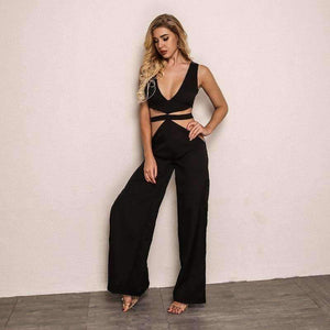 Planet Gates Autumn Jumpsuits For Women 2018 Deep V Neck Sexy Black Bodysuits Backless Split Bottom Rompers Womens Jumpsuit damski
