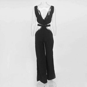 Planet Gates Autumn Jumpsuits For Women 2018 Deep V Neck Sexy Black Bodysuits Backless Split Bottom Rompers Womens Jumpsuit damski