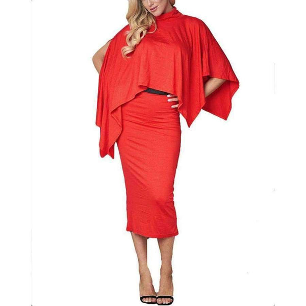 Planet Gates Autumn New Cloak Women Set Elegant Top And Package Hip Skirt Sexy Sets High Neck Split Female Two Pieces Suit