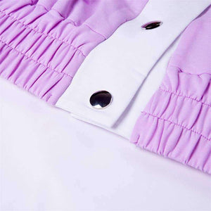 Planet Gates Autumn New Design 2 Piece Set Women Purple 4 Colors Button Hoodies Cut Off Pant Female Casual Sets Winter Fashion